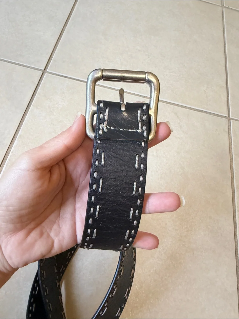 Fossil Brand Stitch Genuine Leather Men’s  Belt  Black Size Large